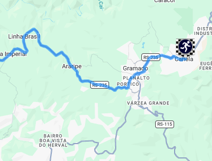 Rota da Serra Gaúcha — chegada em Canela no app